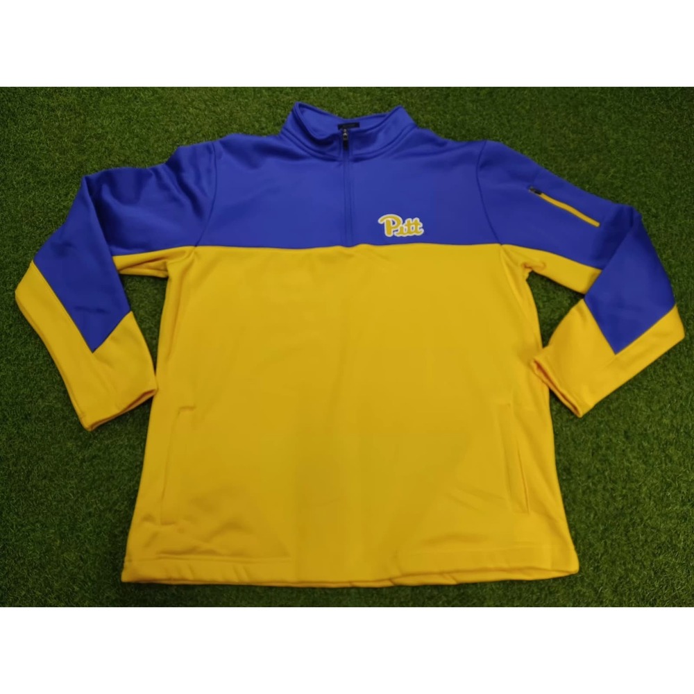 Pittsburgh Panthers Football Sweatshirt Mens L‎ Blue Yellow Quarter Zip